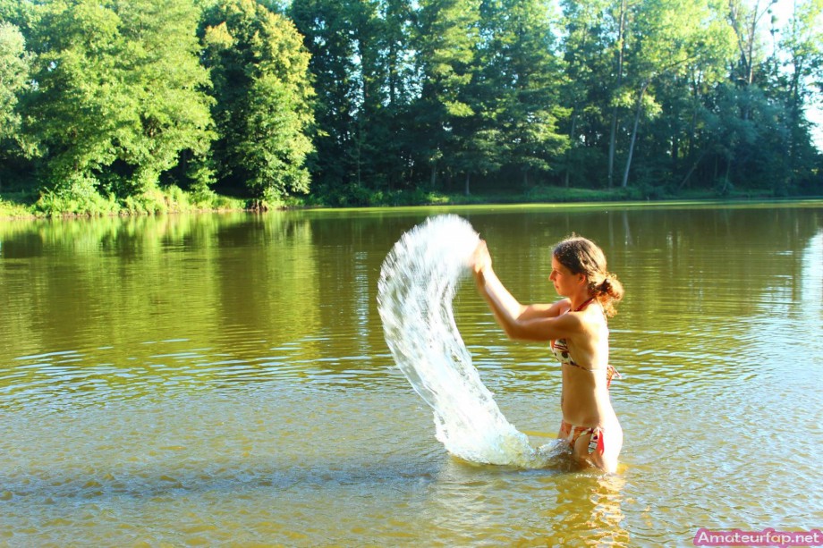 Sweet girlfriends make hot pictures at the lake