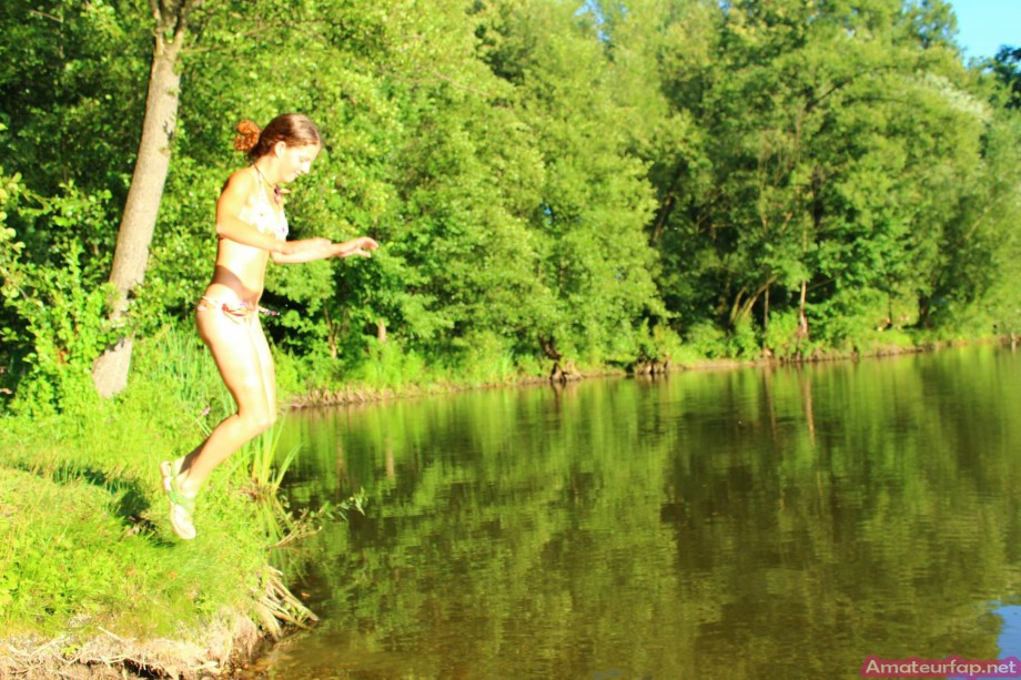 Sweet girlfriends make hot pictures at the lake