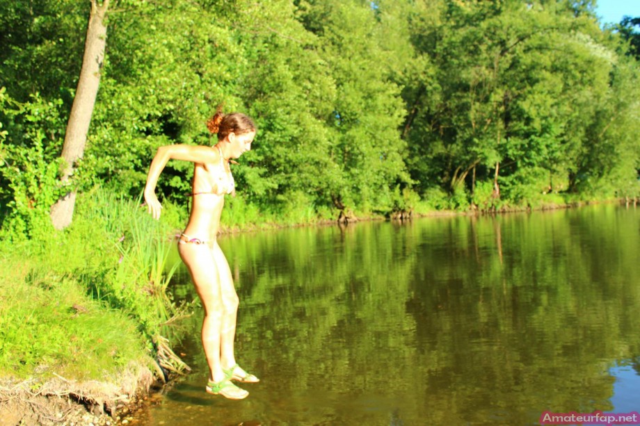 Sweet girlfriends make hot pictures at the lake