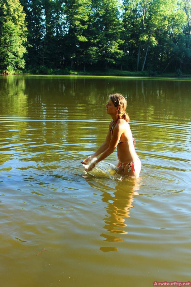 Sweet girlfriends make hot pictures at the lake