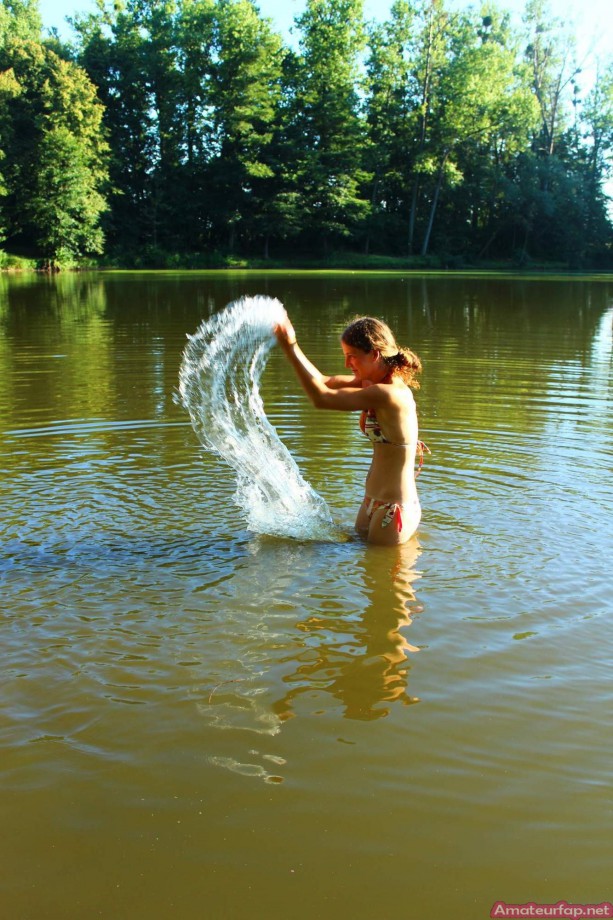 Sweet girlfriends make hot pictures at the lake