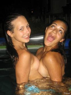 Three naked girls making fun in pool 10/18
