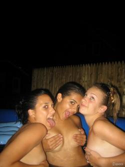 Three naked girls making fun in pool 4/18