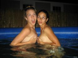Three naked girls making fun in pool 7/18