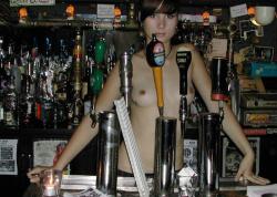 Amateur barmaid - naked in work 9/15