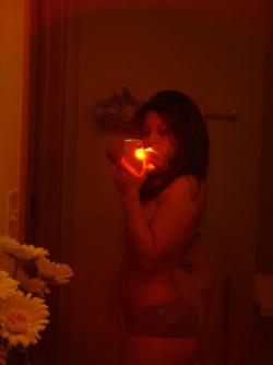 Brunette coed and her strip show in bathroom  6/24