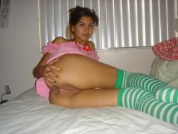Hot girlfriend with knee-sock on the bed  5/16