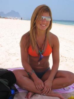 Blonde cutie with hot tanlines at beach 11/36