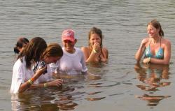 Funny girls on lake in wet shirts 5/33