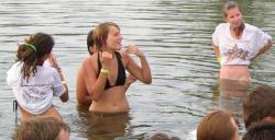 Funny girls on lake in wet shirts 25/33