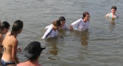 Funny girls on lake in wet shirts 19/33
