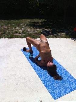 Summer naked yoga on garden 1/9
