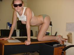 Blonde girl naked in office room 18/66