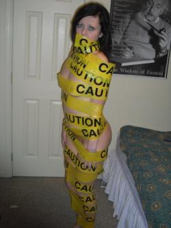 Tight blonde with caution tape 19/42