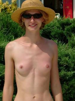 Cute skinny blonde nudist poses for her boyfriend 10/21