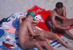 Girl with two boys on nude beach 7/12