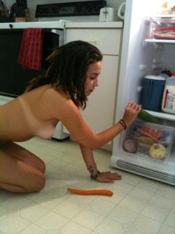 Tattooed brunette loves vegetables 6/12