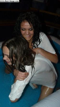 Party girls in club - fighting in pool - wet t-shirt 43/77