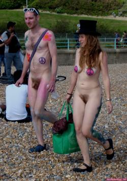 Nude couples fflashing their bodies on cycling tour 2/33