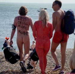 Nude couples fflashing their bodies on cycling tour 21/33